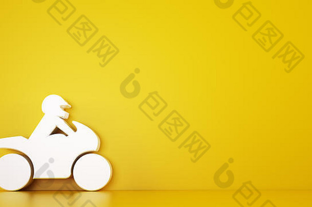 呈现黄色的背景白色玩具摩托车汽车服务概念