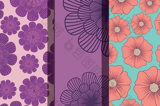 设计不同的美丽的热带花模式色彩斑斓的设计