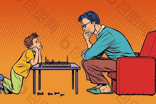 父亲儿子玩国际象棋