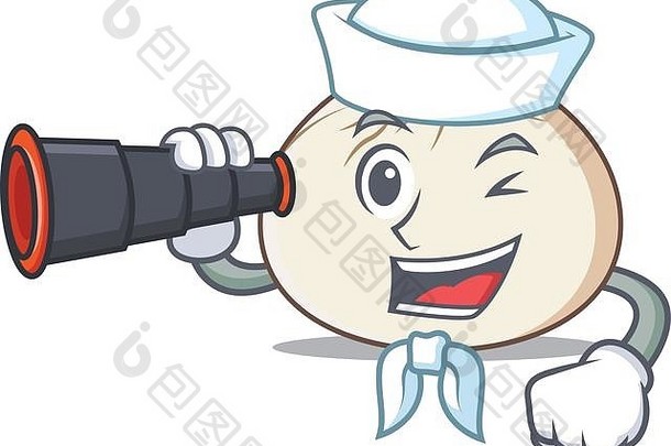 水手双筒望远镜迪姆苏姆吉祥物卡通风格