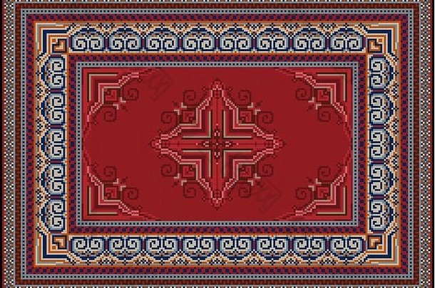 奢侈品少数民族地毯点缀红色的中间模式米色阴影边缘