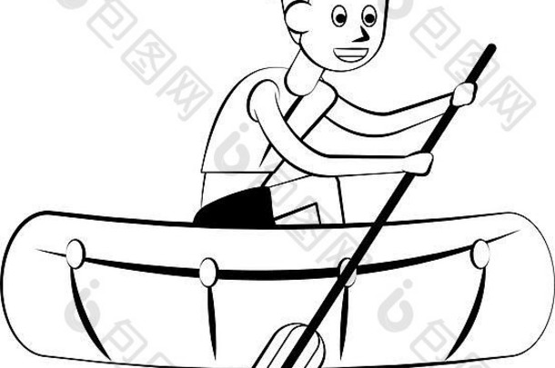 划独木舟水体育运动黑色的白色颜色