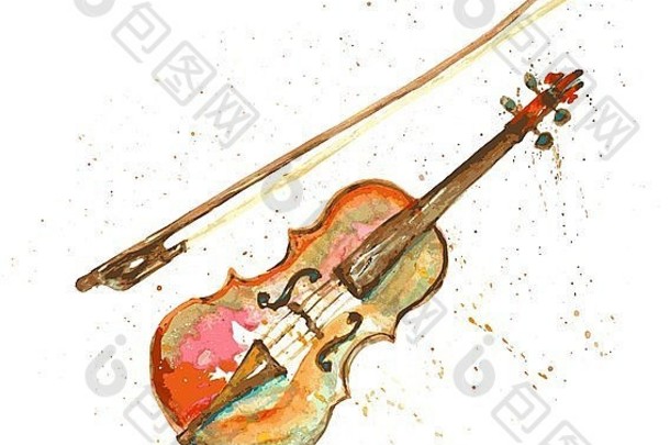 水彩手画小提琴