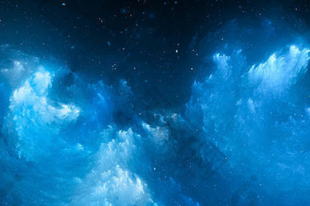 蓝色的发光的星云宽屏分形电脑生成的摘要背景呈现