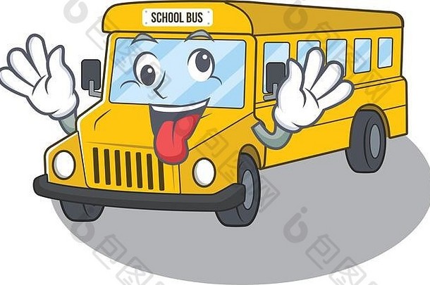 可爱的卑鄙的学校公共汽车卡通字符疯狂的脸