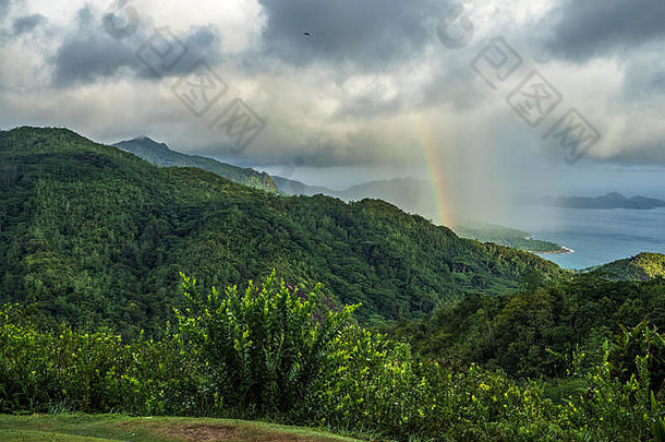 美丽的彩虹多雨的云丛林山马埃塞舌尔