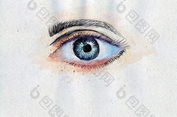 人类眼睛画水彩画纸特写镜头