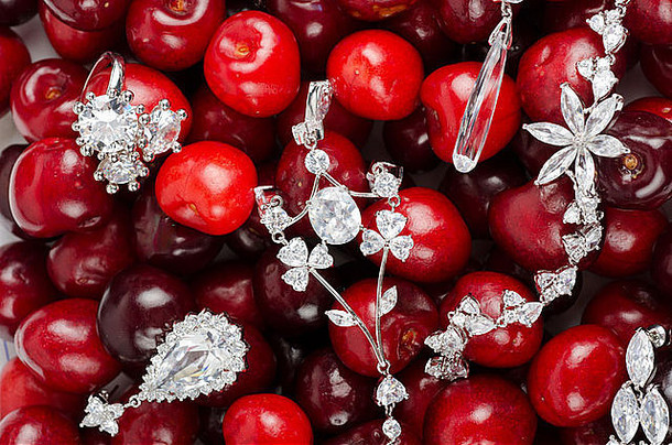珠宝水果红色的成熟的樱桃浆果背景