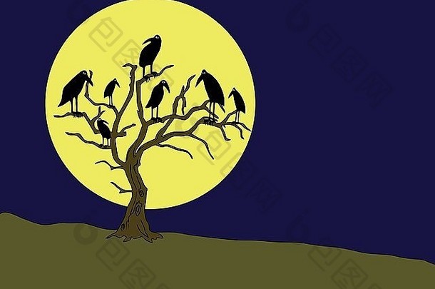 乌鸦死树晚上向量