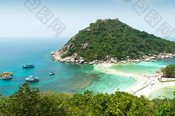 美丽的自然KOH我KOHNANGYUAN岛屿泰国潜水天堂清晰的海水田园海滩
