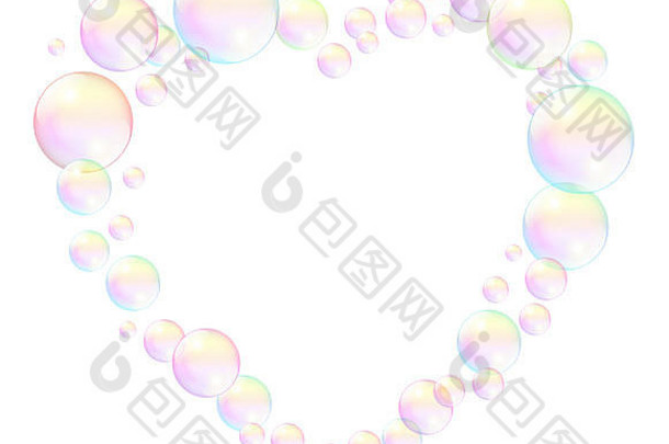 泡沫形成心框架插图白色背景