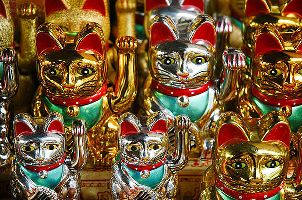 幸运的中国人东方南东亚洲银黄金幸运的挥舞着猫玩具显示商店