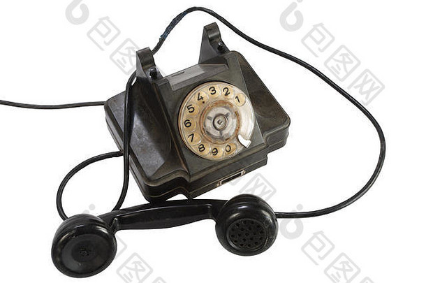 古董复古的旋转刻度盘电话孤立的白色背景