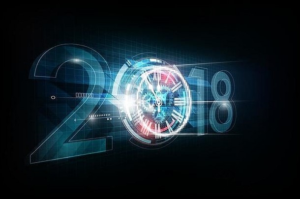 快乐一年庆祝活动白色光摘要时钟未来主义的技术背景倒计时概念向量插图