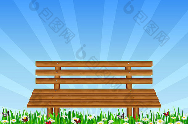 木板凳上公园向量插图