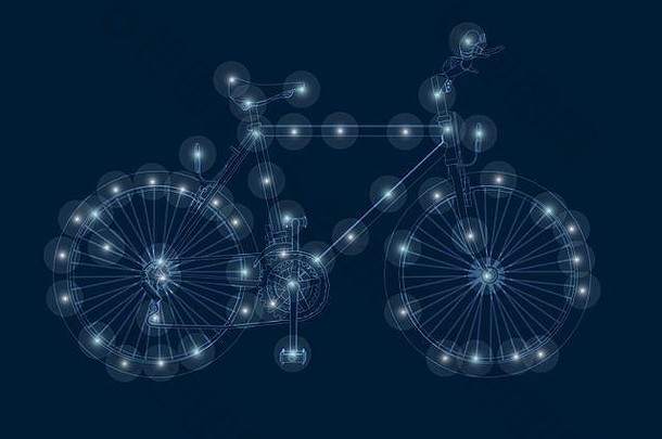 轮廓自行车发光的灯一边视图向量插图