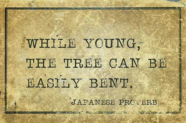 年轻的树很容易你古老的日本谚语印刷难看的东西古董纸板
