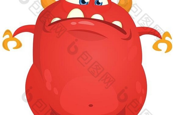 愤怒的卡通怪物向量插图红色的怪物字符万圣节