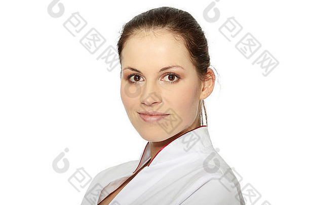 年轻的女医生护士孤立的白色背景