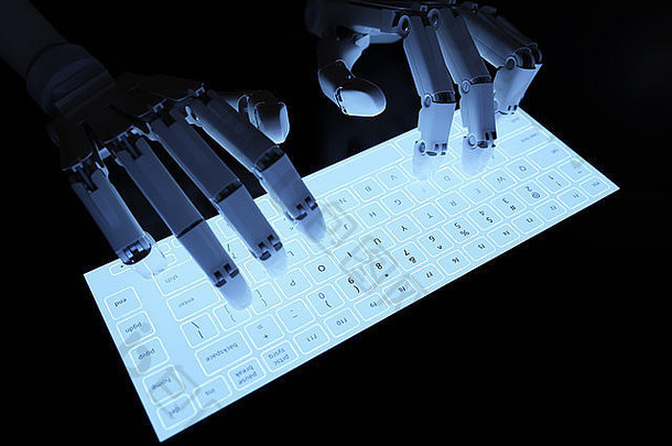 机器人打字概念上的高光键盘