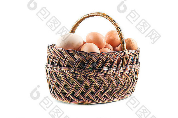 棕色（的）鸡蛋篮子白色