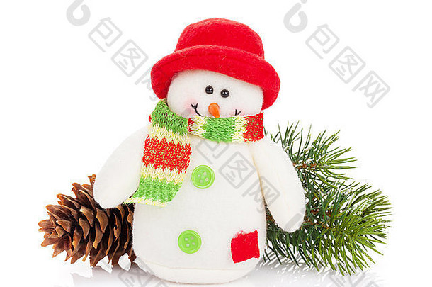 圣诞节装饰雪人玩具孤立的白色背景