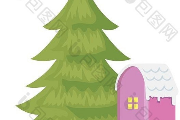 房子雪松树圣诞节孤立的图标