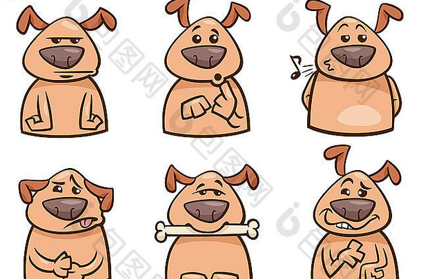 卡通插图有趣的狗表达情绪集