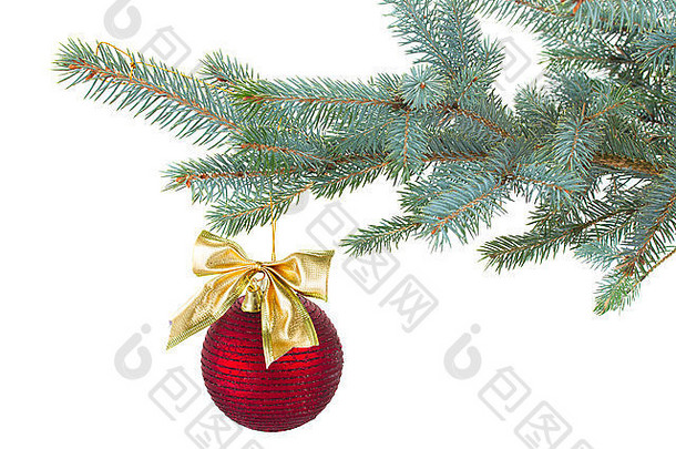 红色的圣诞节球装饰冷杉树