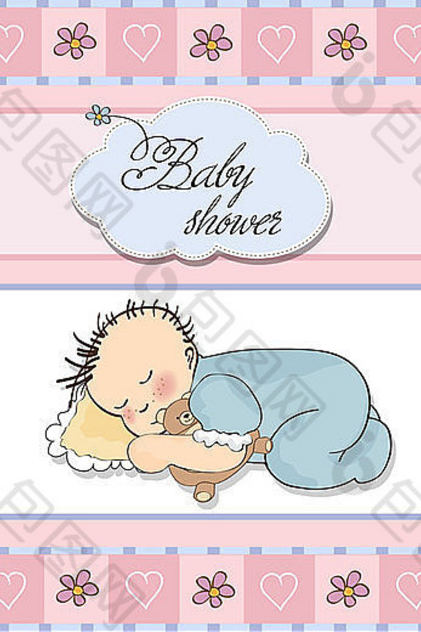 婴儿淋浴卡婴儿男孩睡眠泰迪熊玩具