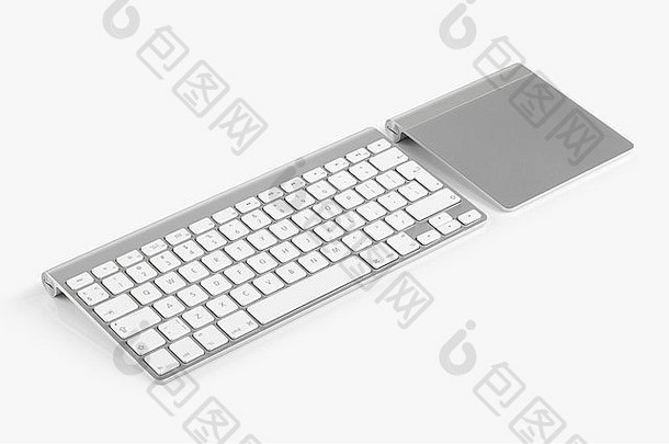 无线电脑键盘英语字母触控板孤立的白色背景