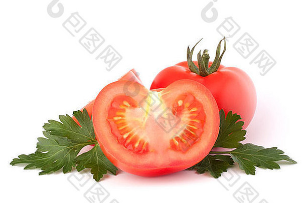 番茄蔬菜欧芹叶子孤立的白色背景断路