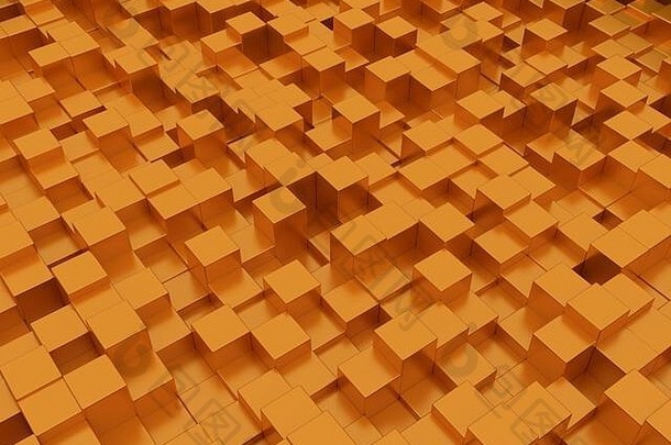 摘要未来主义的多维数据集形状背景黄金固体盒子数组个人主义概念的想法