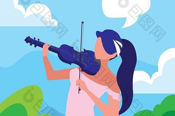 音乐家女人小提琴玩音乐的向量插图