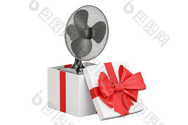 礼物概念表格风扇内部礼物盒子呈现孤立的白色背景