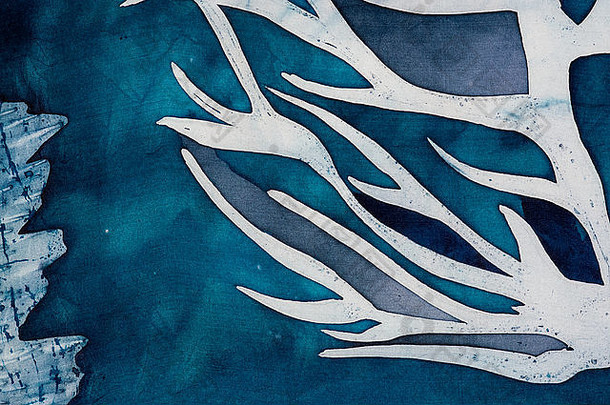 鹿角神秘的山树绿松石热蜡染背景纹理手工制作的丝绸摘要超现实主义艺术