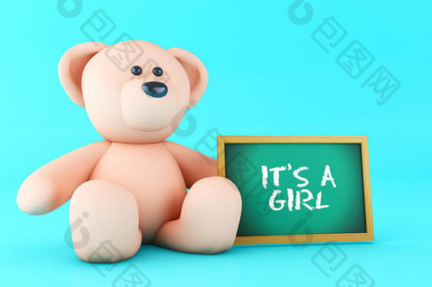 插图它´s女孩消息写黑板上粉红色的泰迪熊
