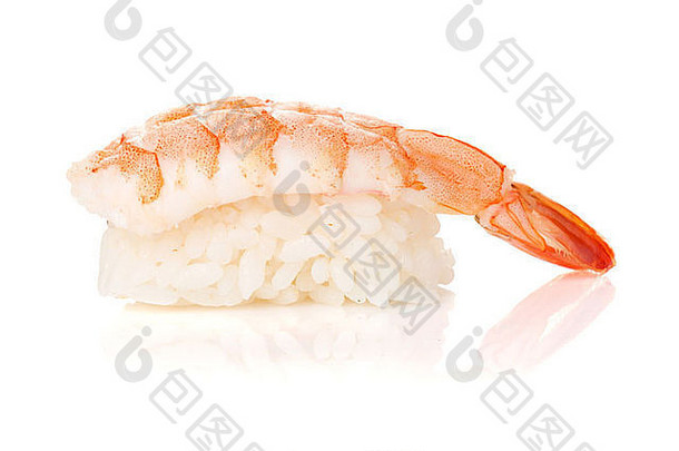 虾寿司孤立的白色背景