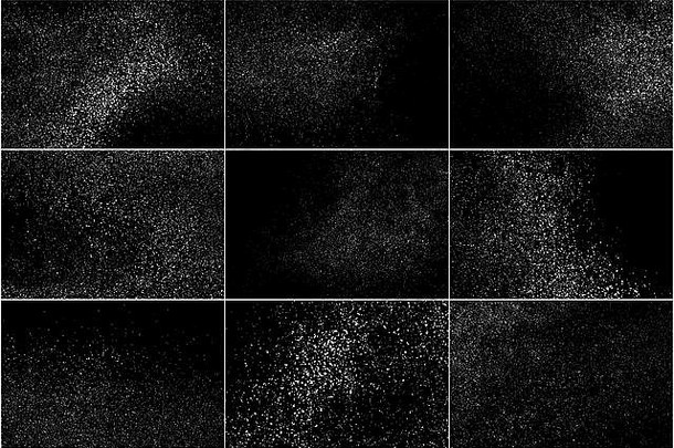 集白色颗粒状的纹理孤立的黑色的背景灰尘覆盖纹理噪音粒子雪影响包数字生成的图像向量
