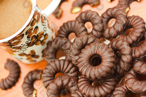 咖啡巧克力饼干特写镜头