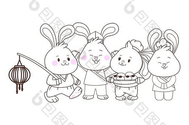 兔子庆祝中期秋天节日漫画黑色的白色