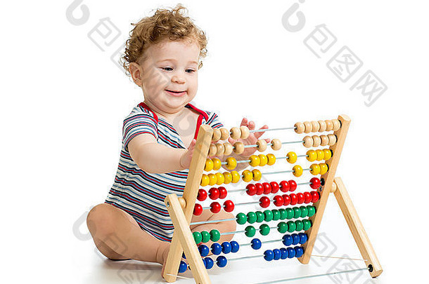 婴儿玩算盘玩具概念早期学习孩子
