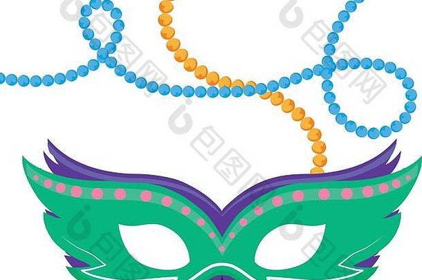 經酱面具项链设计聚会，派对狂欢节装饰庆祝活动节日假期有趣的奥尔良传统的主题向量插图