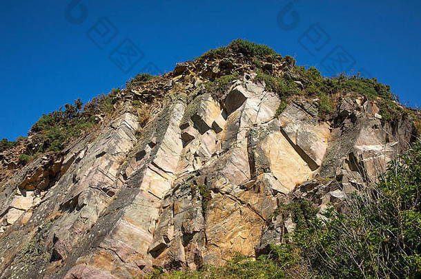 一边曼内兹采石场奥尔德尼岛显示大自然形成石头块开采数量防浪堤