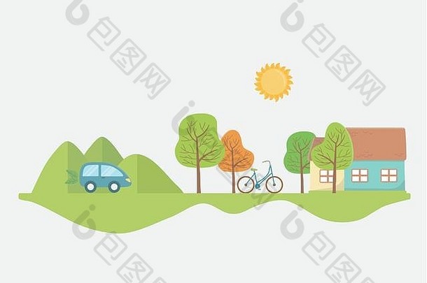 生态城市图标集设计保存地球绿色回收可再生主题向量插图