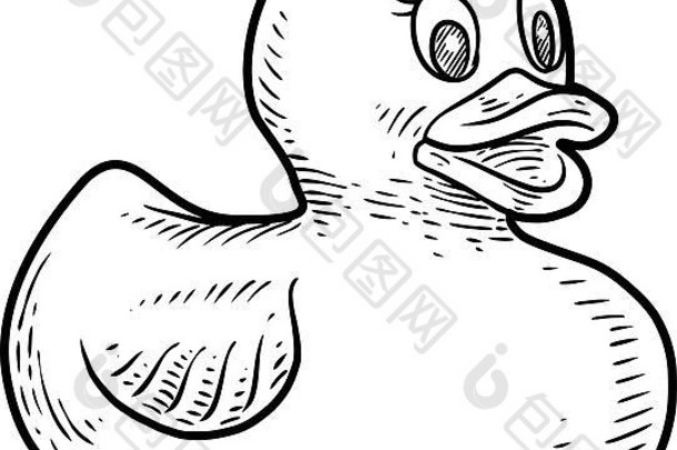 橡胶鸭插图画雕刻墨水行艺术向量