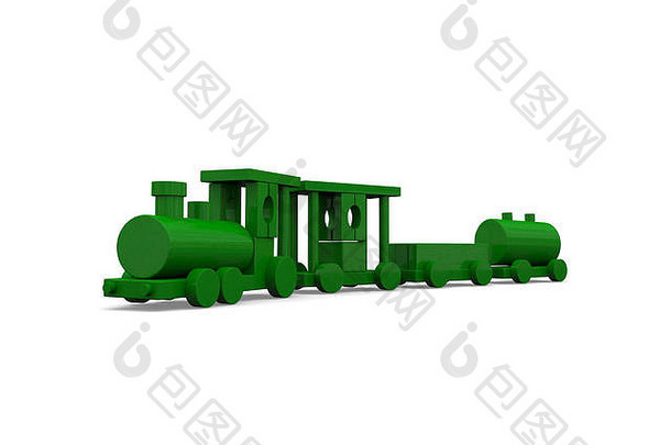 绿色玩具火车孤立的白色背景插图