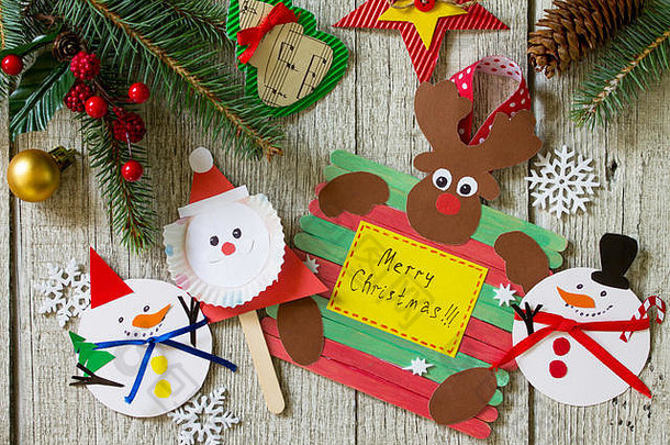 圣诞节快乐礼物木表格圣诞老人驯鹿雪人玩具手工制作的项目孩子们的创造力手工艺品工艺品孩子们