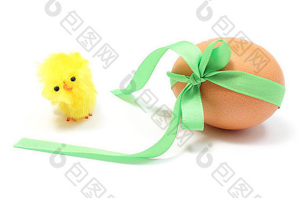 有趣的复活节鸡复活节蛋绿色丝带礼物复活节装饰鸡蛋