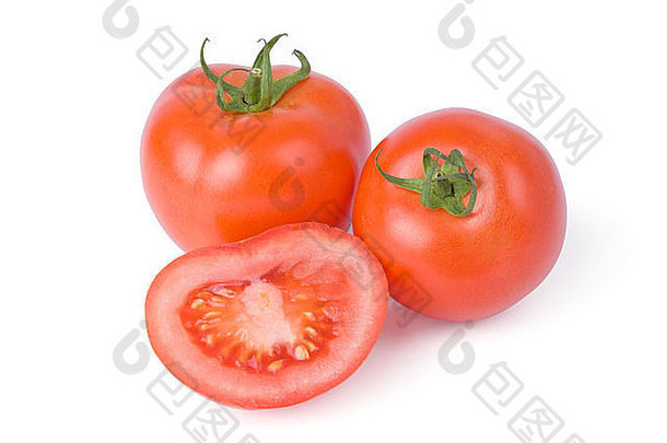 成熟的西红柿孤立的白色背景减少一半